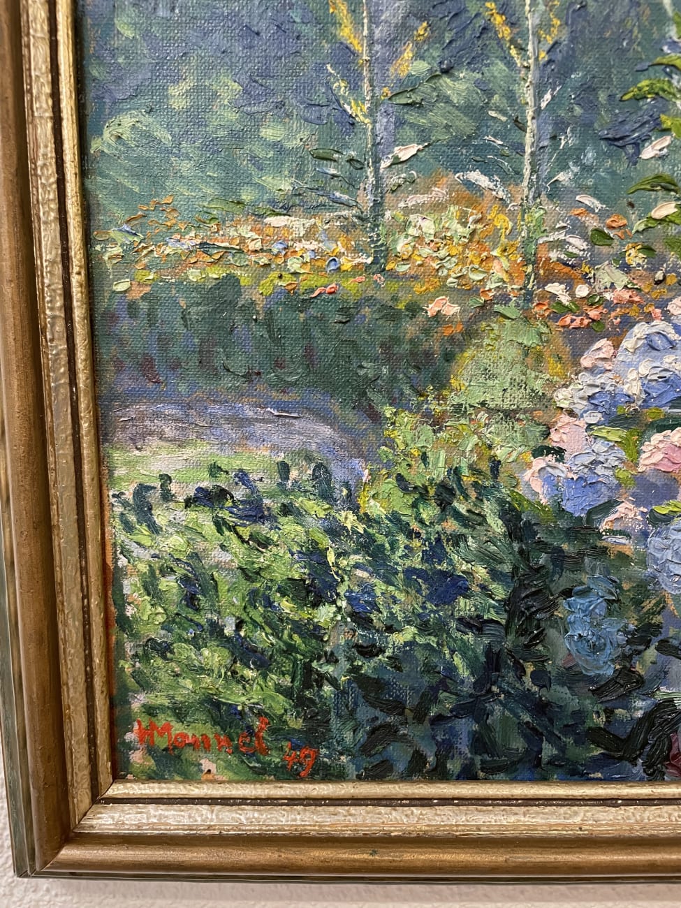 Impressionistisches Ölgemälde Blumenlandschaft signiert Mannel 49