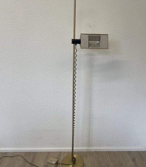 Vintage 1970er Stehlampe ELCOM in Gold mit verstellbarem Spot