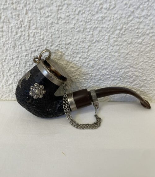 Vintage Tabakpfeife schwarz mit Metallverzierungen und Deckel