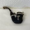 Vintage Tabakpfeife schwarz mit Metallverzierungen und Deckel