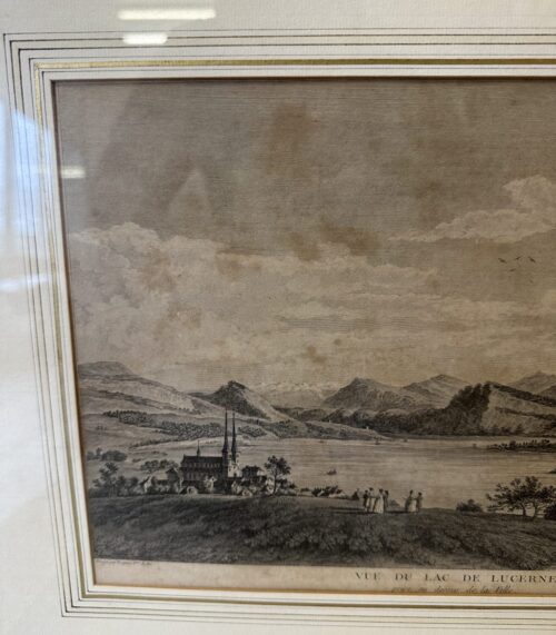 Antiker Kunstdruck Vue du lac de Lucerne im Holzrahmen