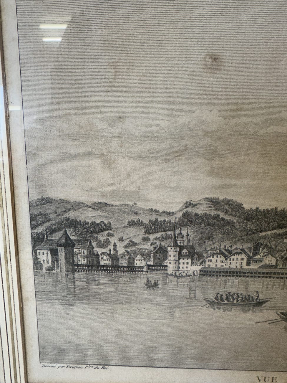 Historische Stadtansicht Luzern 19. Jh. als Kupferstich Perignon