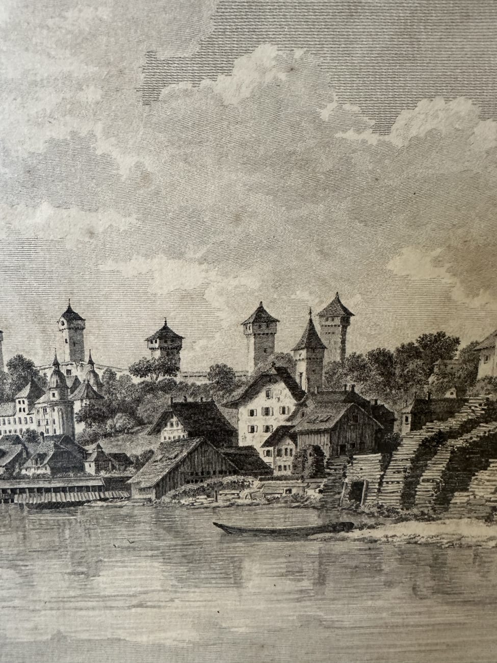 Historische Stadtansicht Luzern 19. Jh. als Kupferstich Perignon