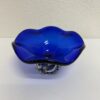 Vintage Glasschale in Blau mit dekorativem Metallfuss