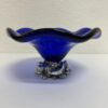 Vintage Glasschale in Blau mit dekorativem Metallfuss