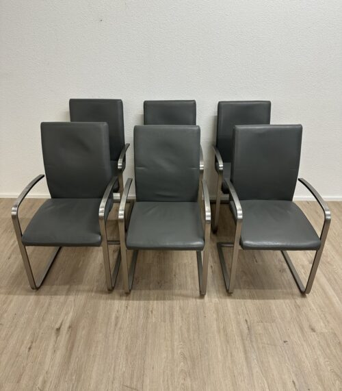6er Set Freischwinger Stühle Leder Metall