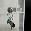 Moderne Säulen-Vitrine auf Rollen mit Schloss aus Acrylglas