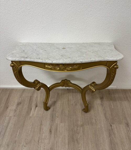 Vintage Wandkonsole mit goldfarbigem Gestell und Marmorplatte