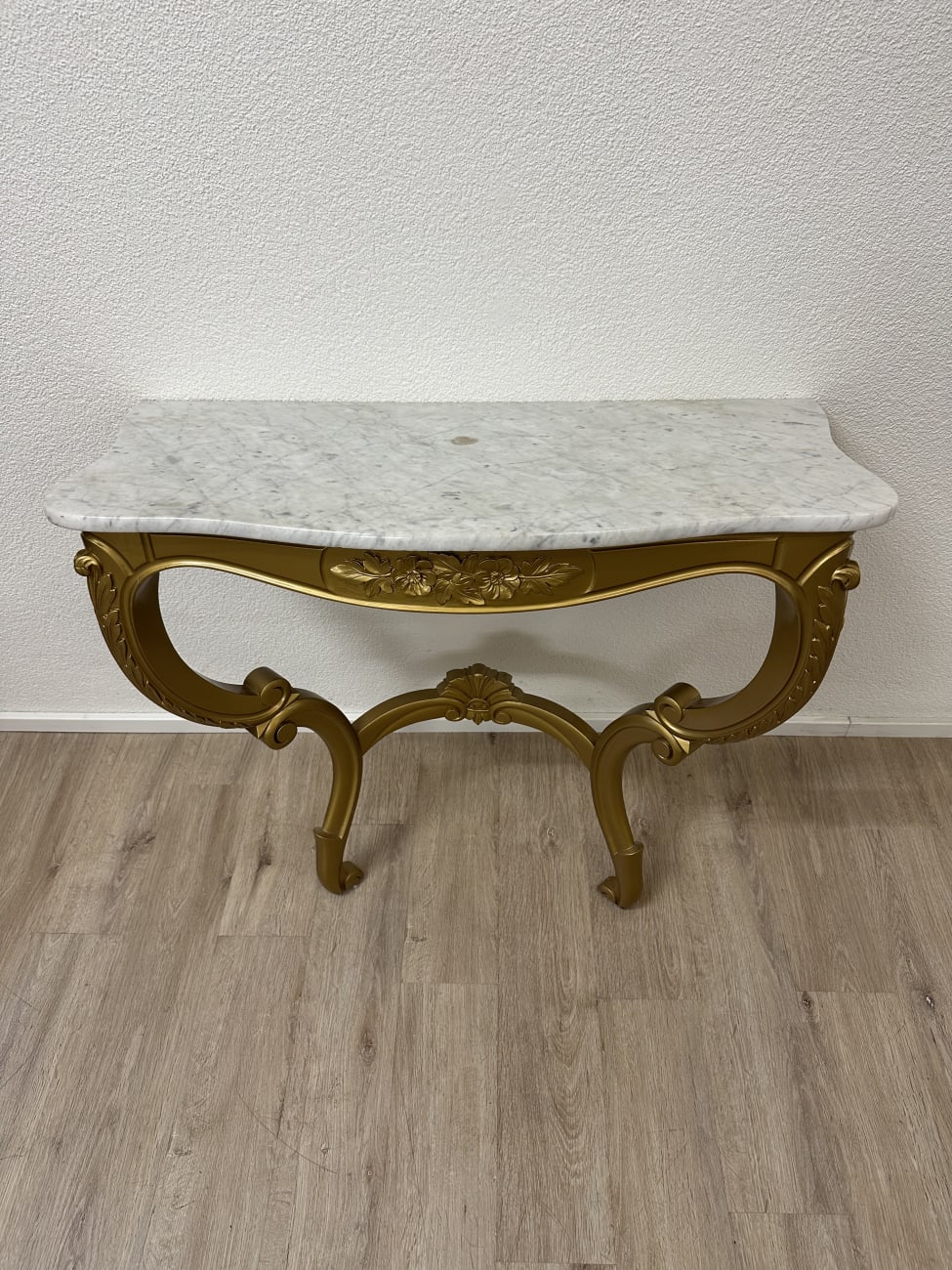 Vintage Wandkonsole mit goldfarbigem Gestell und Marmorplatte