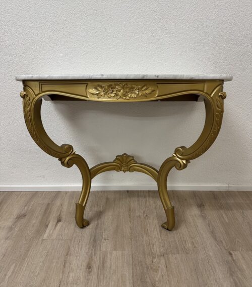 Vintage Wandkonsole mit goldfarbigem Gestell und Marmorplatte