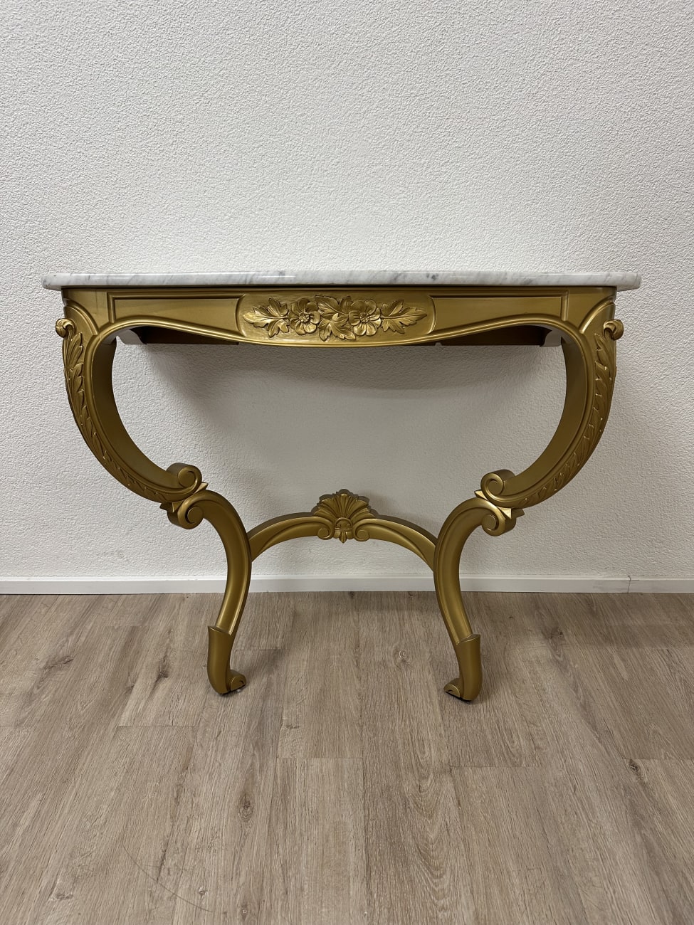 Vintage Wandkonsole mit goldfarbigem Gestell und Marmorplatte