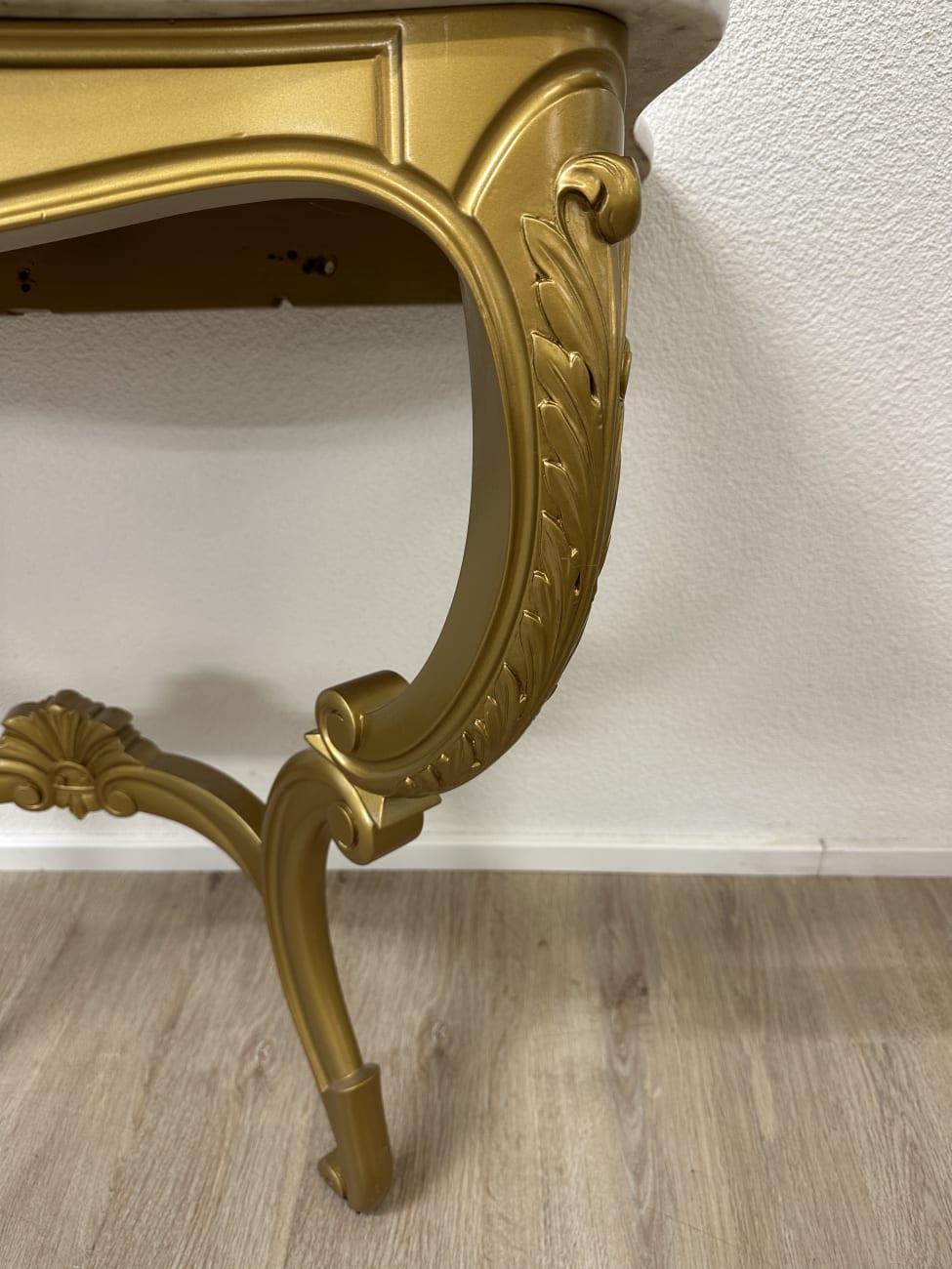 Vintage Wandkonsole mit goldfarbigem Gestell und Marmorplatte