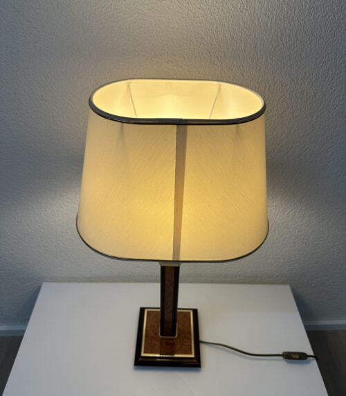 Vintage Tischlampe Robert de Schuytener mit Holzfuss