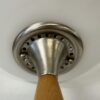Vintage Stehleuchte Holz Metall mit rundem weissem Schirm