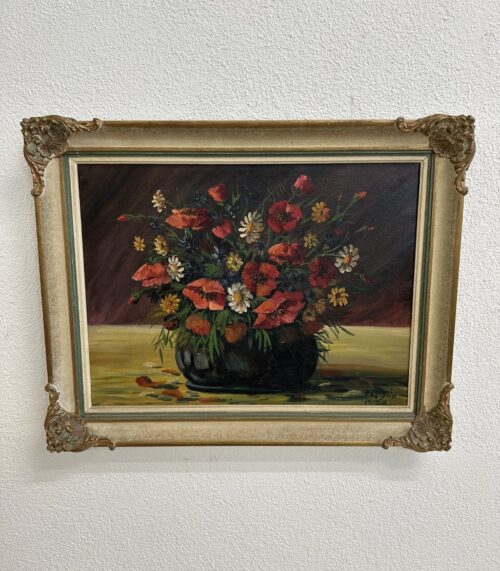 Vintage Ölgemälde Blumenstillleben im goldenen Rahmen