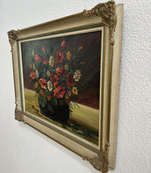 Vintage Ölgemälde Blumenstillleben im goldenen Rahmen