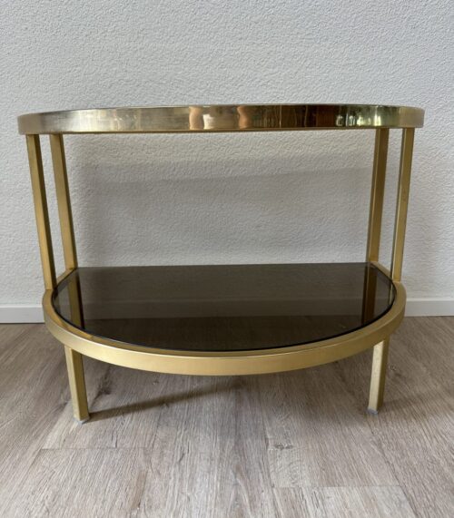 Vintage Couchtisch halbkreisförmig mit Rauchglas und Metall