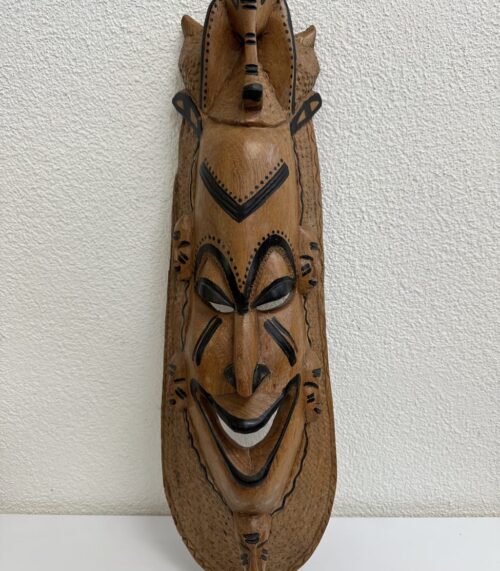 Vintage Holz Wandmaske mit geschnitztem Gesicht