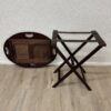 Vintage klappbarer Serviertisch aus dunklem Holz mit Griffen