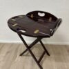 Vintage klappbarer Serviertisch aus dunklem Holz mit Griffen