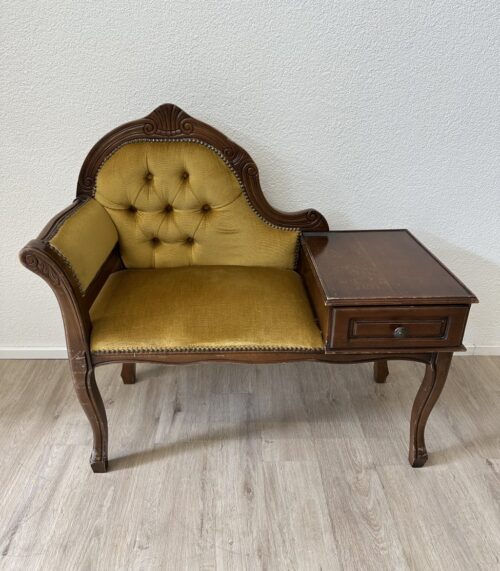 Beistellsessel mit Ablage und Schublade gelb gepolstert