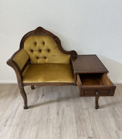 Beistellsessel mit Ablage und Schublade gelb gepolstert