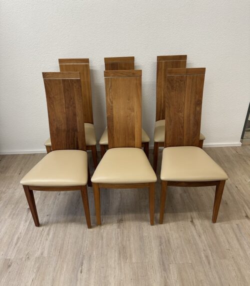 Venjakob Design Nussbaumholz Stühle 6er-Set mit Lederbezug