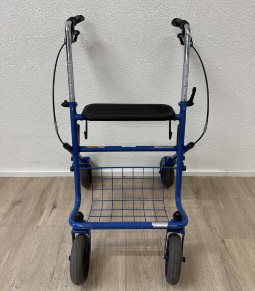 Rollator Gehhilfe blau mit Sitz und Gitterablage