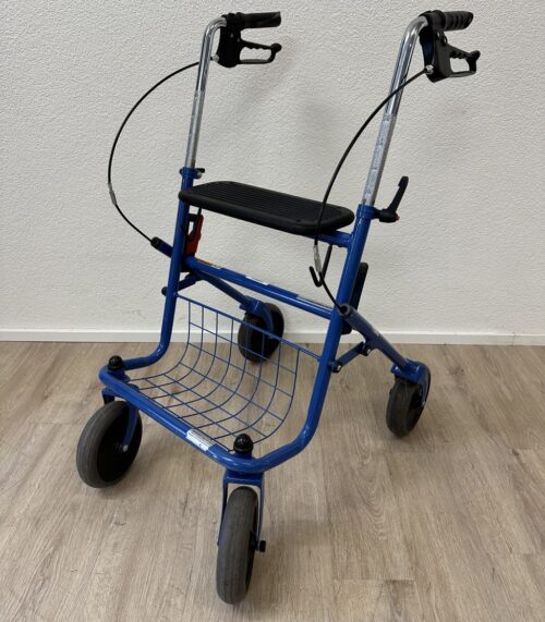 Rollator Gehhilfe blau mit Sitz und Gitterablage