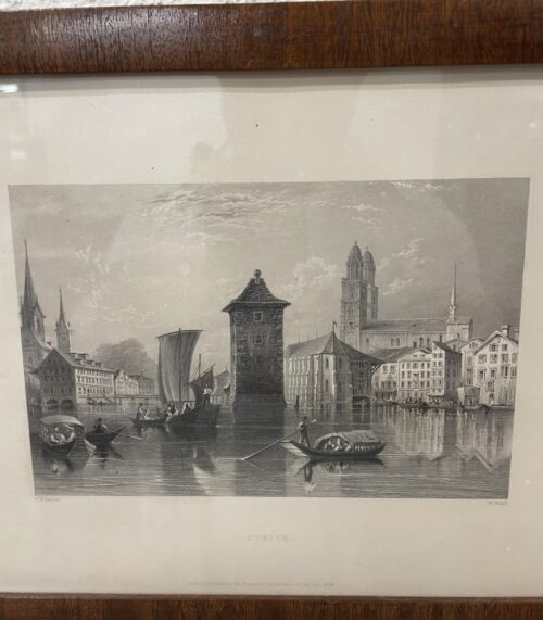 Antik Grafik Stadtansicht Zürich im Holzrahmen 1836