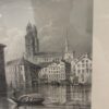 Antik Grafik Stadtansicht Zürich im Holzrahmen 1836