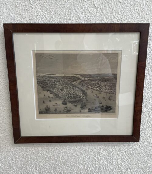 Antik Stahlstich New York und Brooklyn im Holzrahmen