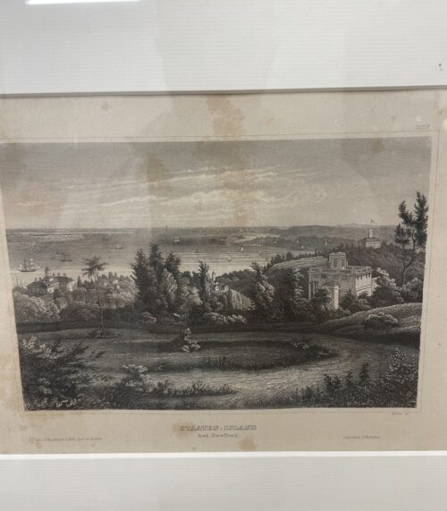 Antik Landschaftsdruck Staten Island bei New York gerahmt