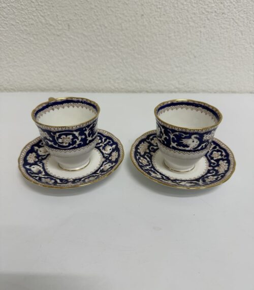 Vintage Porzellan Kaffeetasse mit Unterteller blau gold CROWN