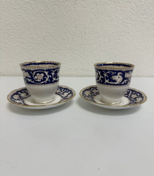 Vintage Porzellan Kaffeetasse mit Unterteller blau gold CROWN