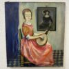Vintage Ölgemälde Mädchen mit Laute R. Muntwyler 1917