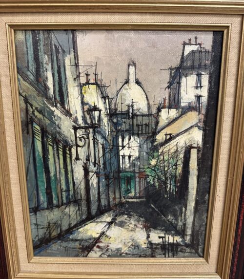 Vintage Ölgemälde Stadtlandschaft mit dekorativem Rahmen