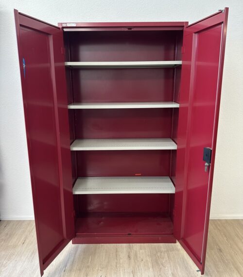 Metallschrank rot mit verstellbaren Regalböden abschliessbar
