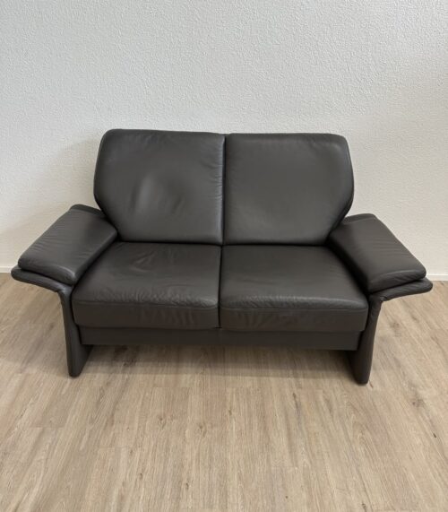 Modernes Ledersofa Zweisitzer in Dunkelgrau