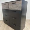 Kommode mit 6 Schubladen in Schwarz mit Holzoptik Fronten