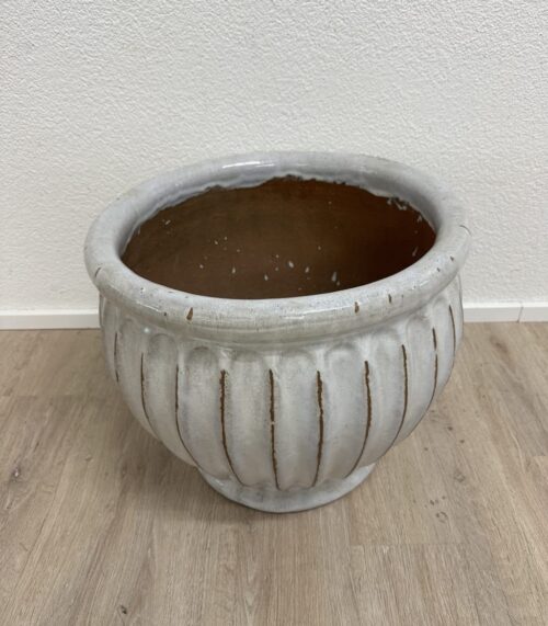 Vintage Keramik Blumentopf mit Rillenstruktur und Glasur