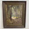 Vintage Ölgemälde Waldlandschaft mit Sonnenstrahlen T. Schmid