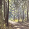 Vintage Ölgemälde Waldlandschaft mit Sonnenstrahlen T. Schmid