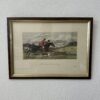 Vintage Kunstdruck Jagdszene im Holzrahmen 48 x 36 cm