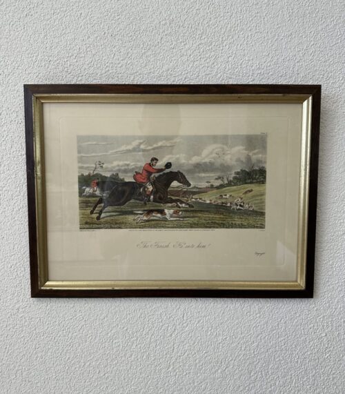 Vintage Kunstdruck Jagdszene im Holzrahmen 48 x 36 cm