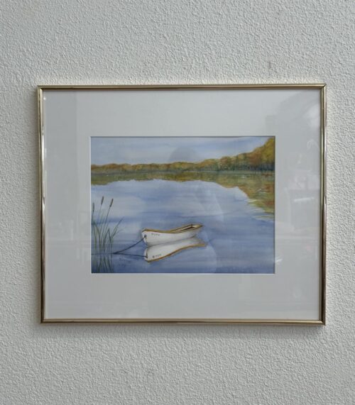 Vintage Aquarellgemälde Boote auf Wasser signiert 1998