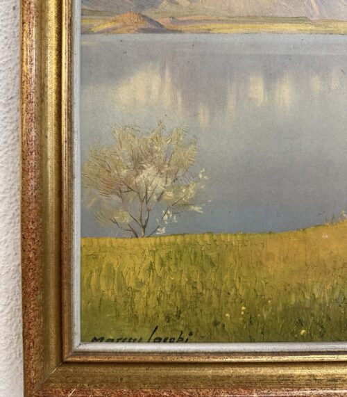 Vintage Ölgemälde Landschaft mit See im Goldrahmen Marius Jacobi