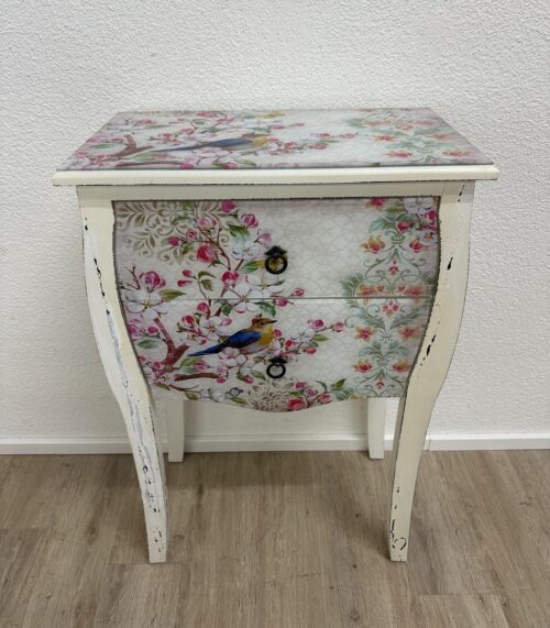 Vintage Nachttisch mit Blumenmotiv und zwei Schubladen