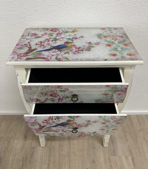 Vintage Nachttisch mit Blumenmotiv und zwei Schubladen