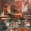 Vintage abstraktes Leinwandbild in Rot und Grau J. Schmidt 1996